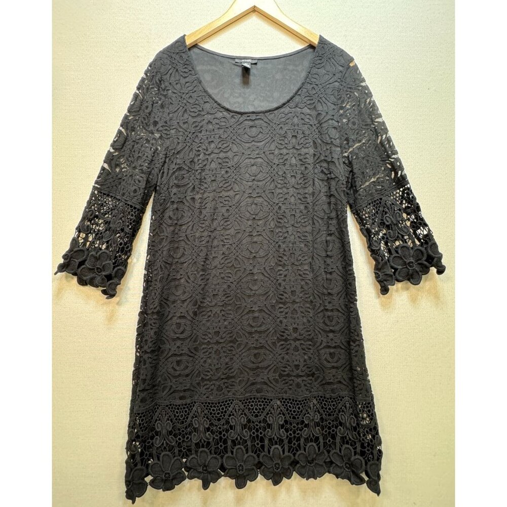 Alfani Women's Shift Dress Illusion Rayon Size XXL Black Crochet Flower Stretch